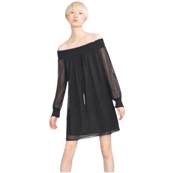 ZARA Plumetis Off Shoulder Tassel Dress - Picture 1 of 11